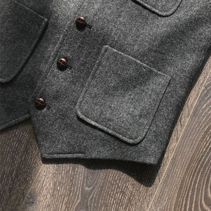 Vintage Multi-Pocket Herringbone Wool Vest
