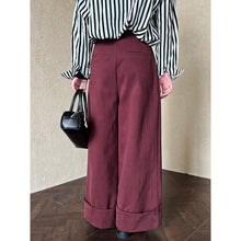 Load image into Gallery viewer, Cuffed Wide-leg Cotton High-rise Straight-leg Trousers

