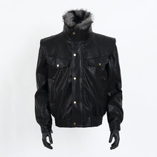 Load image into Gallery viewer, Fur Collar PU Leather MotorcycleJacket
