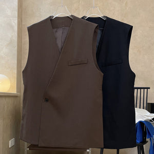 V-neck Oblique Button Loose Suit Vest