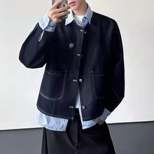 Load image into Gallery viewer, Striped Patchwork Shirt Collar Faux Two-piece Jacket
