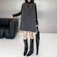 Load image into Gallery viewer, Ripped Loose Striped Suit Collar Vest Dress
