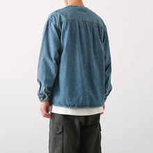 Load image into Gallery viewer, Japanese Retro Washed Denim Collarless Jacket
