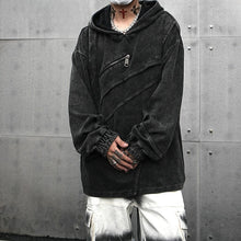 Load image into Gallery viewer, Patchwork Washed Distressed Zipper Retro Sweatshirt
