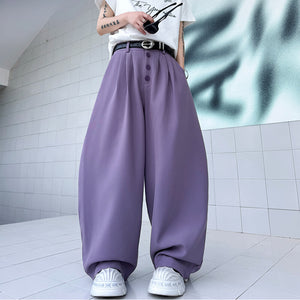 Scimitar Button Loose Casual Wide-leg Pants