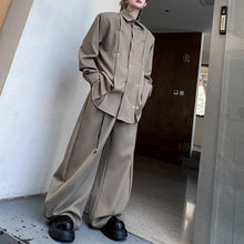 Load image into Gallery viewer, Iron Ring Shoulder Pad Pleated Shirt Wide-leg Pants Two-piece Suit
