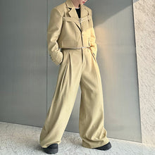 Load image into Gallery viewer, Deconstructed Lace-Up Cropped Blazer Contrast Leather Drawstring Casual Wide-Leg Pants Two-Piece Set
