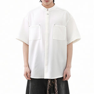 American Black Drape Stand Collar Casual Shirt