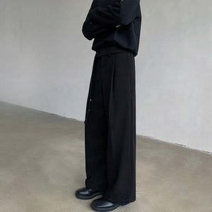Belted Straight Casual Wool Wide-leg Trousers