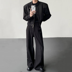 Double Belt Metal Drape Punk Straight Trousers