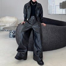 Load image into Gallery viewer, Stand-up Collar Leather Jacket and Wide-leg Leather Pants Two-piece Set
