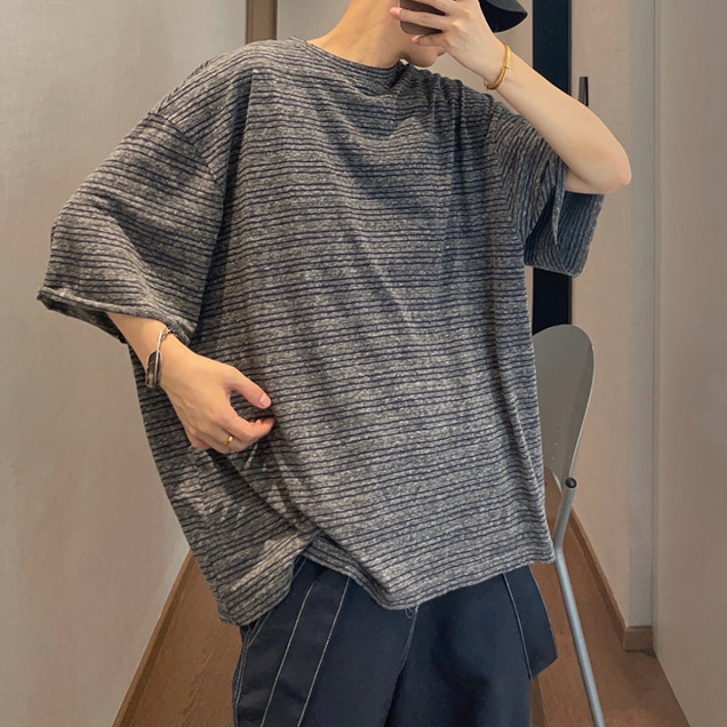 Vintage Loose Round Neck Striped T-Shirt