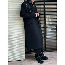 Load image into Gallery viewer, Rhinestone Crystal Pendant Thickened Woolen Long Lapel Trench Coat
