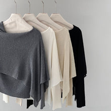 Load image into Gallery viewer, Women's Asymmetrical Knit Cape Overlay Layered Long Sleeve Shirt
