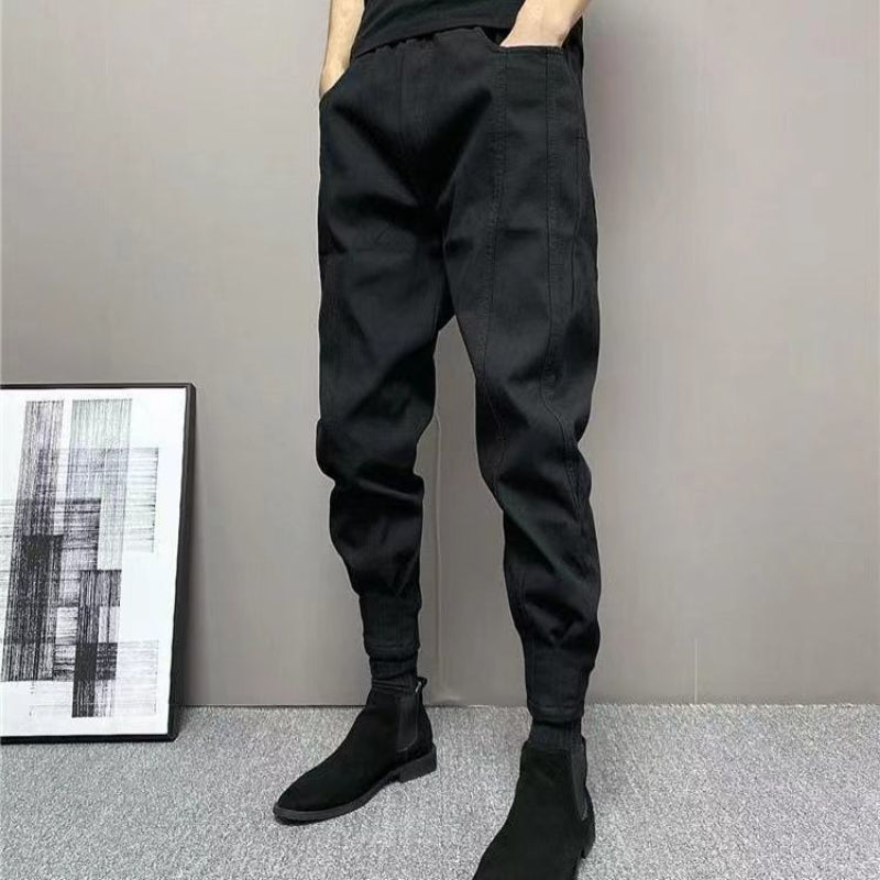 Casual Denim Cuff Washed Stretch Trousers