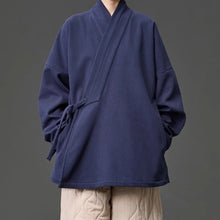 Load image into Gallery viewer, Fleece Lined Diagonal Placket Loose Hanfu Cardigan
