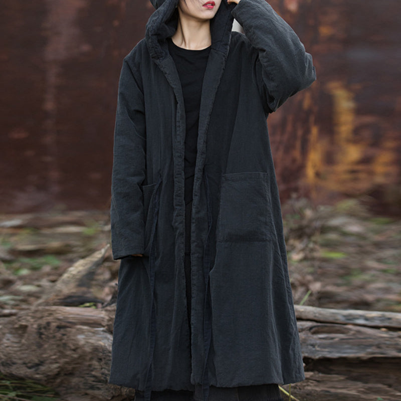 Thickened Warm Hooded Mid-length Cotton Coat