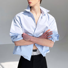 Load image into Gallery viewer, Blue Cotton Bent Shape Slim Fit Short Shirt
