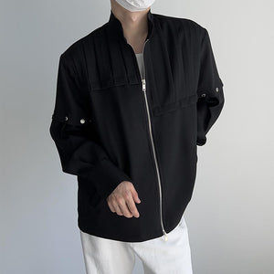 Accordion Pleated Zipper Stand Collar Jacket
