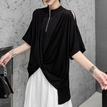 Load image into Gallery viewer, Women's Cross-over Hem Zipper T-shirt
