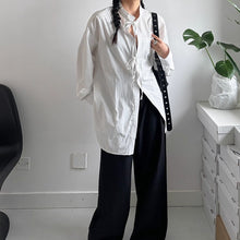 Load image into Gallery viewer, Deconstructed Drawstring Vertical Striped Loose Casual Shirt
