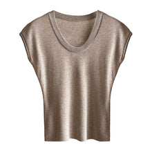 Load image into Gallery viewer, Women's U Neck Flutter Sleeve Knit Drop Shoulder Tee

