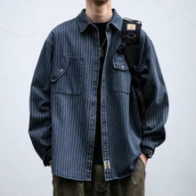 Load image into Gallery viewer, Japanese Retro Style Washed Striped Denim Shirt
