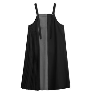 Pleated Paneled Suspender Dresss