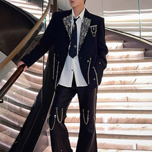 Load image into Gallery viewer, Sequined Metal Multi-chain Shoulder-padded Suit Jacket
