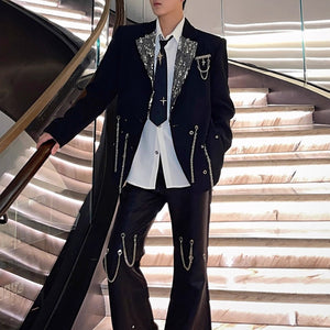 Sequined Metal Multi-chain Shoulder-padded Suit Jacket
