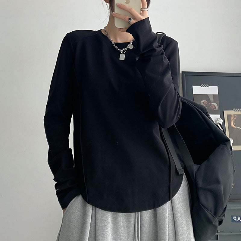 Vintage Right Shoulder Solid Color Short Shirt