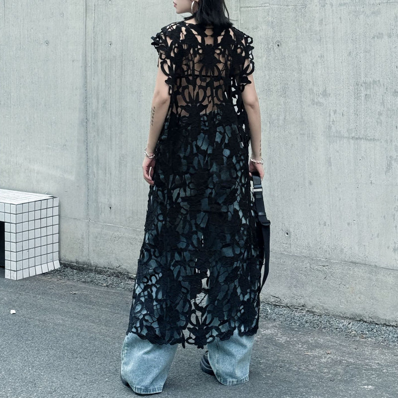 French Retro Hollow Lace Cover-up Dress