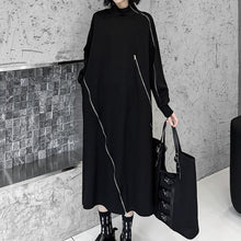 Load image into Gallery viewer, Mid-length High-neck Diagonal Zipper Loose Long Dress
