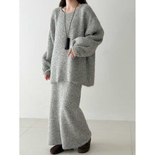 Load image into Gallery viewer, Korean Back Button Knit Sweater Skirt Two-piece Set
