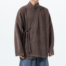 Load image into Gallery viewer, Corduroy Curved Collar Diagonal Placket Loose Hanfu Cardigan

