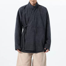 Load image into Gallery viewer, Corduroy Curved Collar Diagonal Placket Loose Hanfu Cardigan
