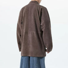 Load image into Gallery viewer, Corduroy Curved Collar Diagonal Placket Loose Hanfu Cardigan
