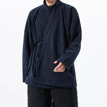 Load image into Gallery viewer, Corduroy Curved Collar Diagonal Placket Loose Hanfu Cardigan
