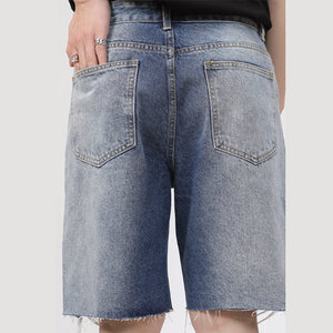 Straight Ripped Five Points Denim Shorts
