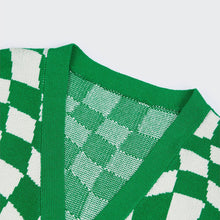 Load image into Gallery viewer, Checkerboard V-Neck Knit Cardigan
