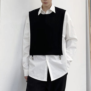 Fake Two Black and White Patchwork Shirt