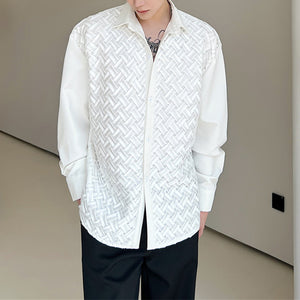 Pleated Weave Decorative Long Sleeve Shirt