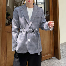 Load image into Gallery viewer, Houndstooth Belted Waist Casual Blazer
