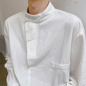 Pullover Stand Collar Loose Long Sleeve Shirt