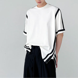 Paneled Contrast Striped Short Sleeve T-Shirt