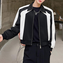 Load image into Gallery viewer, Black And White Colorblock Shoulder Pad Cropped Jacket

