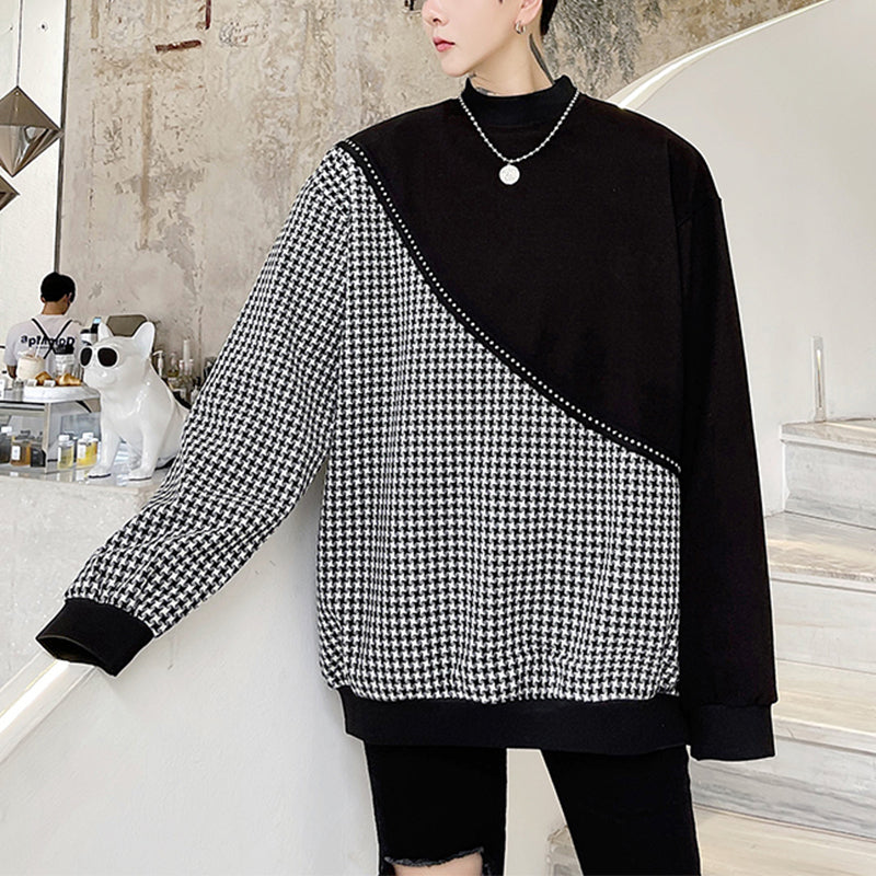 Plaid Stitching Irregular Sweatshirt