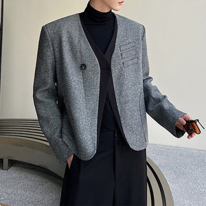 Simple Stitching V-Neck Casual Blazer