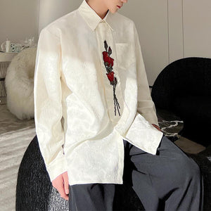 Retro Embroidery Jacquard Tie Long Sleeve Shirt