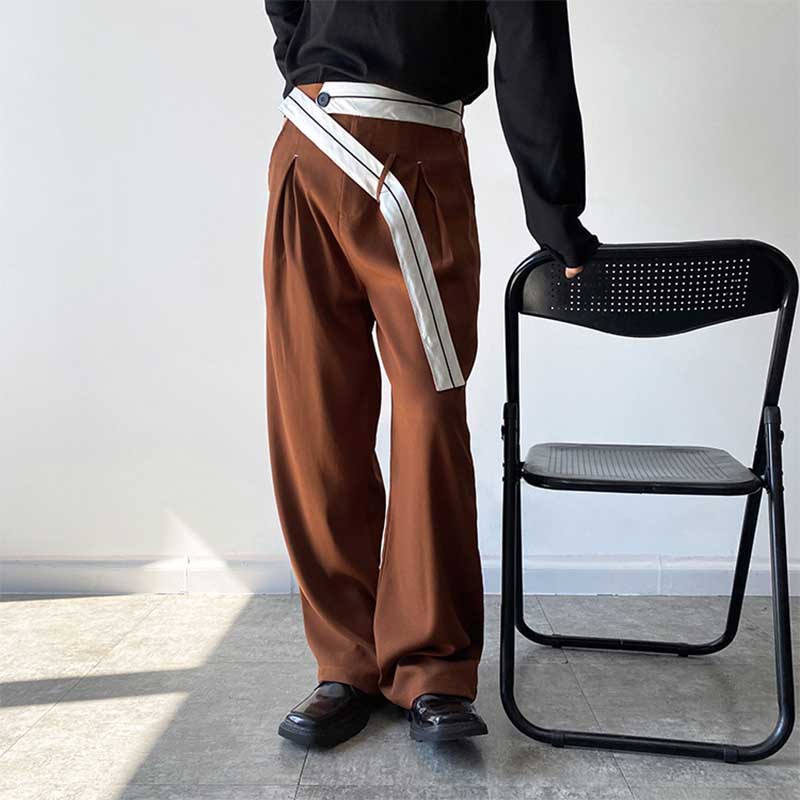 Contrast Color Belt Design Straight Leg Pants